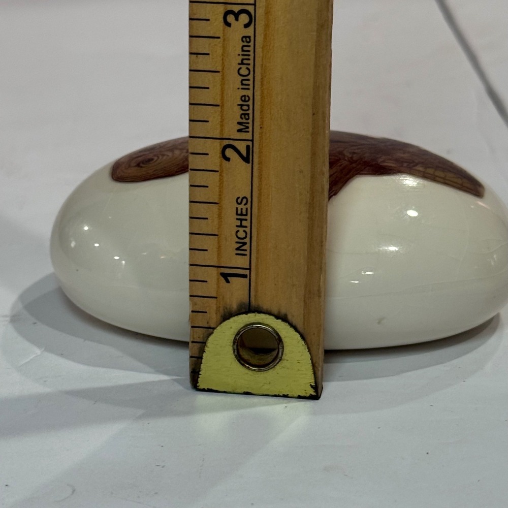 Vintage Ceramic Owl Paperweight Cream Brown Oval Figurine Whimsy Goth Witchy - Picture 4 of 7